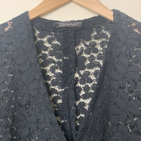 Tahari | Black Floral Embroidered Lace Sheer V-Neck Cardigan Jacket M - Picture 10 of 16